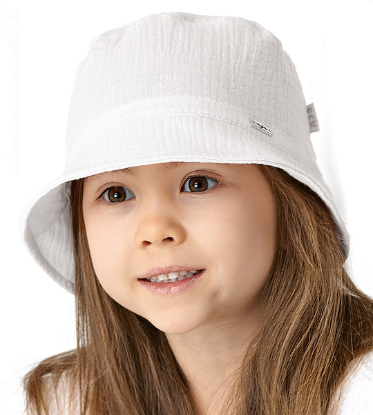 Kapelusz muślinowy dla dziewczynki, biały, Aranda, 56-57 cm