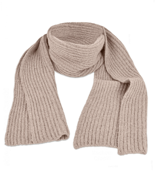 Szalik damski, wełniany, w prążek, P25093, beżowy