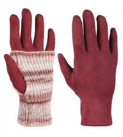 Rękawiczki damskie 2w1, rękawiczki + mitenki, bordowe