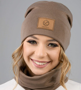 Czapka i komin damski, komplet  jesienny/wiosenny, Valliana, kakaowy, 55-57 cm