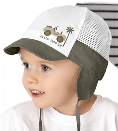 Czapka na lato dla chłopca, z siateczką, wiązana, HelloSummer, khaki, 49-50 cm
