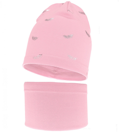 Komplet wiosenny/jesienny, dla dziewczynki, czapka i komin, Raflona, różowy, 48-50 cm