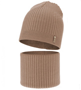Czapka i komin dla dziewczynki, jesienny/wiosenny komplet, 100% wełna merino, Siechel, kamel, 50-53 cm