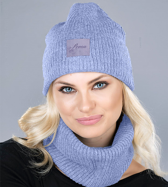 Modna czapka i komin damski, w prążek, Veronika, rozm. 56-58