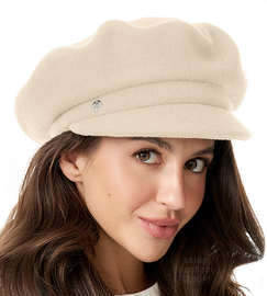 Kaszkiet damski zimowy, wełniany, Werona, ekru, 55-58 cm