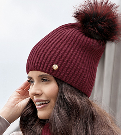 Elegancka czapka damska zimowa, wełniana, Jenova, bordowa, 55-59 cm