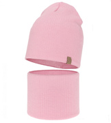 Czapka i komin dla dziewczynki, jesienny/wiosenny komplet, 100% wełny merino, Croana, różowy (02) , 48-50 cm
