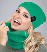 Dzianinowa czapka i komin damski, Nobia, zielony, 54-57 cm