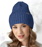 Czapka zimowa damska, modna, Caletta, niebieski, 55-60 cm