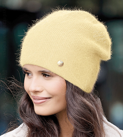 Czapka zimowa damska z angorą, Britima, żółta, 55-58 cm