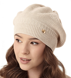Czapka damska zimowa, beret, Vidalora, jasny beż, 56-59 cm