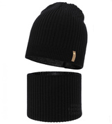 Czapka i komin merino, jesienny/wiosenny komplet, 100% merino, Siechel, czarny, 54-56 cm