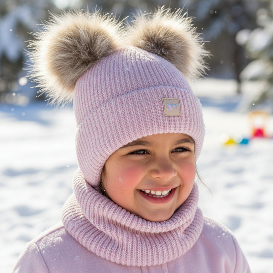  Czapka i komin dla dziewczynki, komplet zimowy,  Arrika, liliowy róż, 50-52 cm