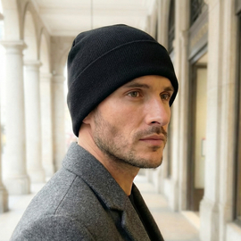 Czapka zimowa męska, 100% wełna merino, Naomir, czarna, 56-58