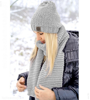 Modna czapka i szal damski, podszyta polarem, Gisele, szary jasny, 54-56 cm