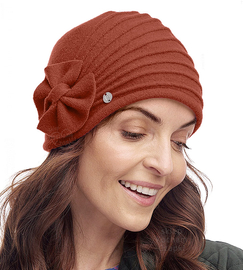 Czapka zimowa damska, wełniana, elegancka, Sabien, ruda, 56-57 cm