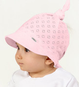 Czapka/chustka z daszkiem, ażurek, róż jasny, Natka, uniwersalna 40-50 cm