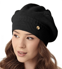 Czapka damska zimowa, beret, Vidalora, czarny, 56-59 cm
