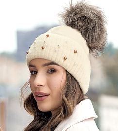 Czapka damska, zimowa, Josena, kremowy, 56-60