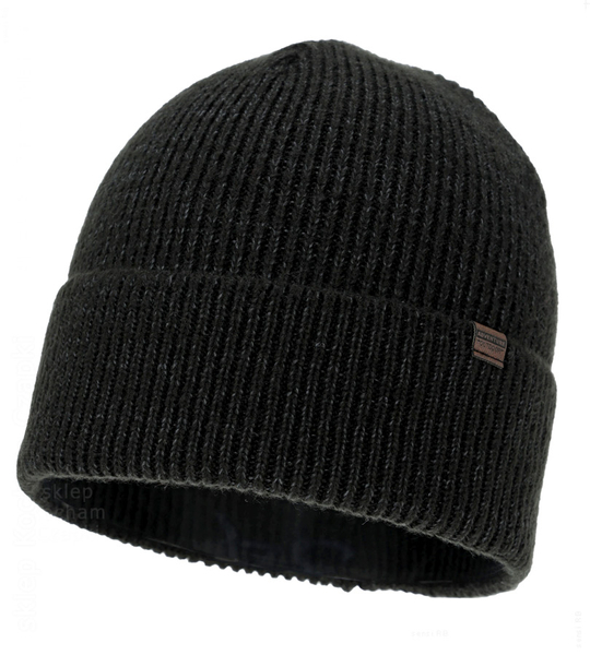 Czapka zimowa męska, z dodatkiem wełny merino, Rokins, czarny+szary melanż, 55-57 cm