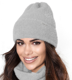 Czapka damska, alpaka syntetyczna, Nura, szary jasny, rozm. 54-57 cm