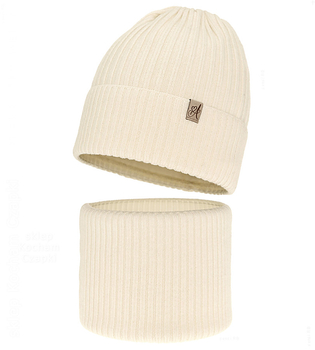 Czapka i komin dla dziewczynki, 100% merino, Temira, kremowy (05), 50-52 cm