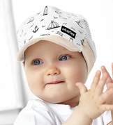 Czapka na lato dla chłopczyka, bawełniana z siateczką, beż jasny+biały, Navasti, 49-50 cm