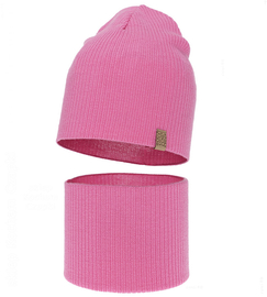 Czapka i komin dla dziewczynki, jesienny/wiosenny komplet, 100% wełny merino, Croana, różowy, 52-54 cm