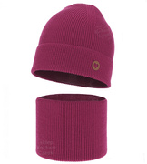 Czapka i komin dla dziewczynki, jesienny/wiosenny komplet wełniany, 100% merino, Corrie, ciemny róż, 48-50 cm