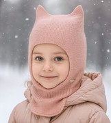 Kominiarka dla dziewczynki, wełna merino 100%, KiTTINA, brudny róż, 46-50 cm