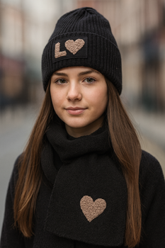 Komplet zimowy dla dziewczynki: czapka i szalik, Elwira, czarny, 52-56 cm