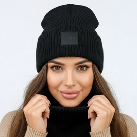 Czarna czapka i komin damski, w prążek, Veronika, 56-58