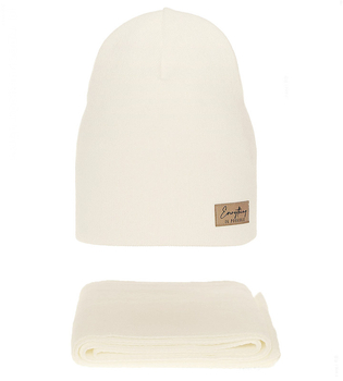 Komplet jesienno-zimowy damski, czapka i szalik, Luza, kremowy, 56-60 cm