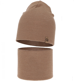 Czapka i komin dla chłopca, jesienny/wiosenny komplet, 100% wełna merino, Chiris,  kamel (01) , 52-54 cm