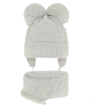 Komplet zimowy, czapka i szalik dla dziewczynki, Bifien, szary perłowy, 46-48 cm