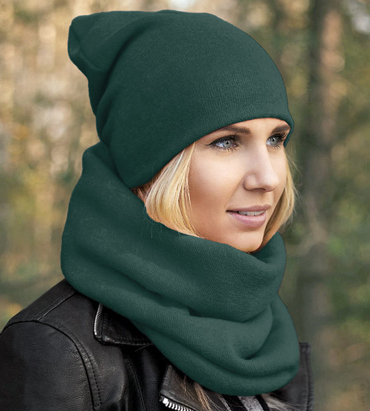 Komplet zimowy / jesienny damski, czapka i komin, zielony (6), Benita, 55-57 cm