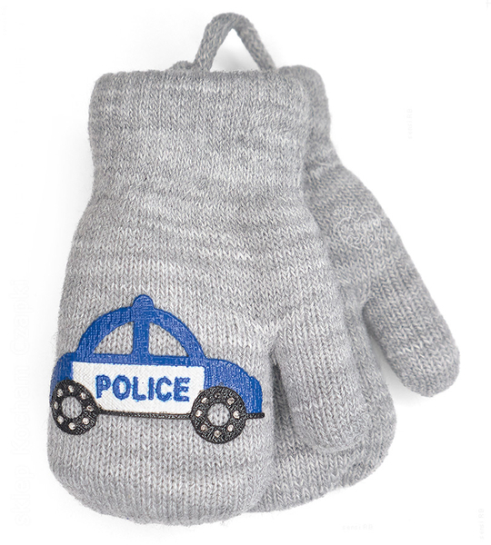 Rękawiczki dla dzieci, chłopięce, jednopalczaste ze sznurkiem, szary melanż, Police rozm. 2-3 lata