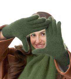 Rękawiczki damskie z angory, zielone ciemne, M/L
