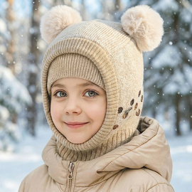 Kominiarka dla dziewczynki, ciepła na zimę, Glow, beżowa, 53-56 cm