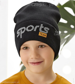 Czapka wiosenna/jesienna dla chłopca, Sports Team, czarna, r. 54-56 cm