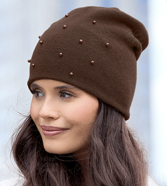 Czapka zimowa damska, wełniana 100% merino, Gobena, brązowy, 55-57 cm