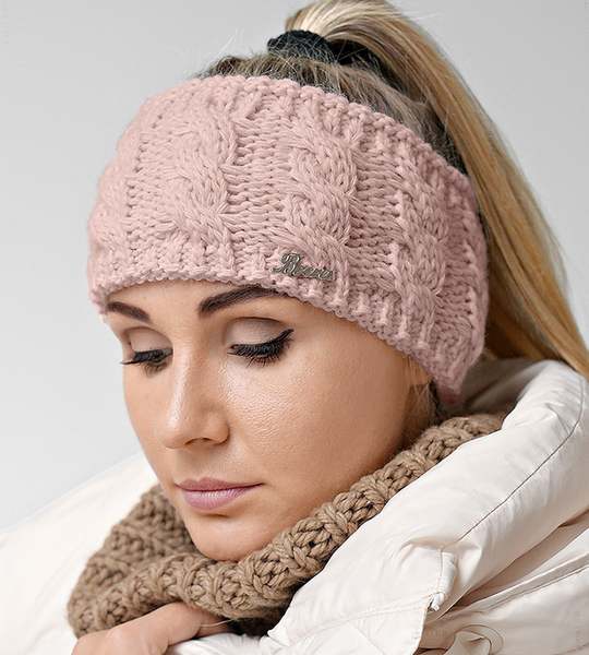 Opaska na głowę, damska, zimowa, z polarem, Minevra, jasny róż, 54-57