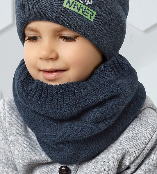 Komin na szyję męski/młodzieżowy, z polarową podszewka, niebieski ciemny, rozm. uniwersalny