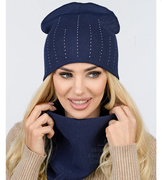 Czapka i komin damski, komplet jesienny, Fabrina, granatowy, 55-60 cm