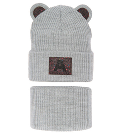 Komplet zimowy czapka i komin dla dziewczynki, Romoka, szary, 52-56cm