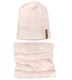 Czapka i komin, wiosenny komplet dla dziewczynki, różowy - margaretki, 46-49 cm