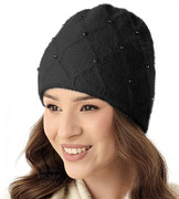 Czapka damska zimowa z perełkam , Havenna, czarna, 55-57