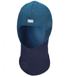 Kominiarka merino na zimę dla chłopca, Tivolin, niebieski/granat, 48-52 cm