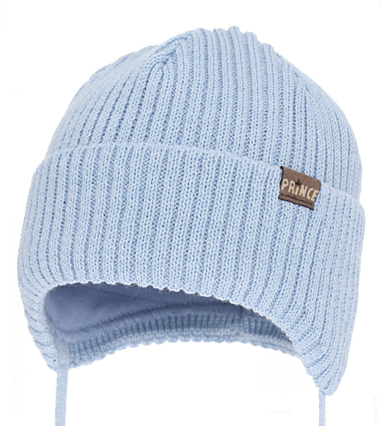 Czapka zimowa, niemowlęca, z wełną merino, wiązana, Saripn, niebieski (10), 40-42 cm