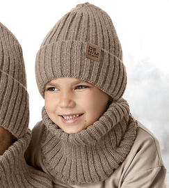 Czapka i komin, dla chłopca, zimowy komplet, Carmos, beżowy (3), 48-52 cm